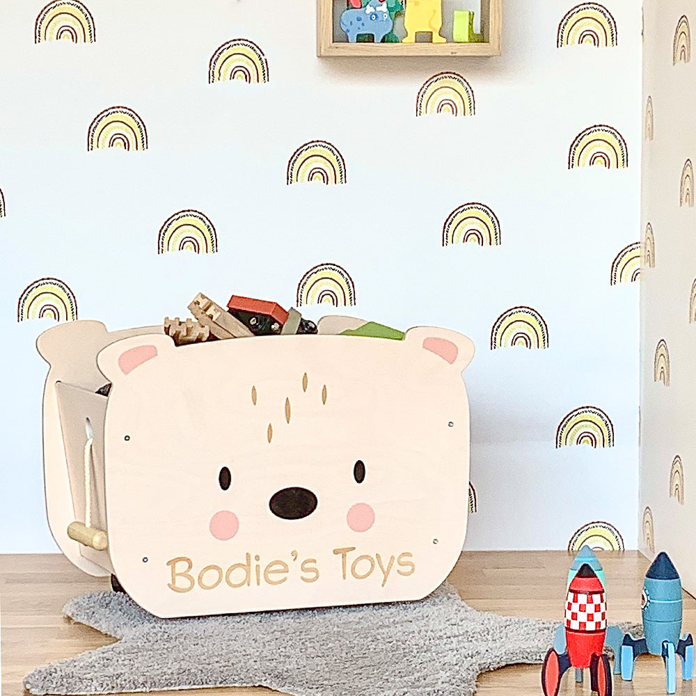 Pull Along Wooden Bear Cart - Main Image