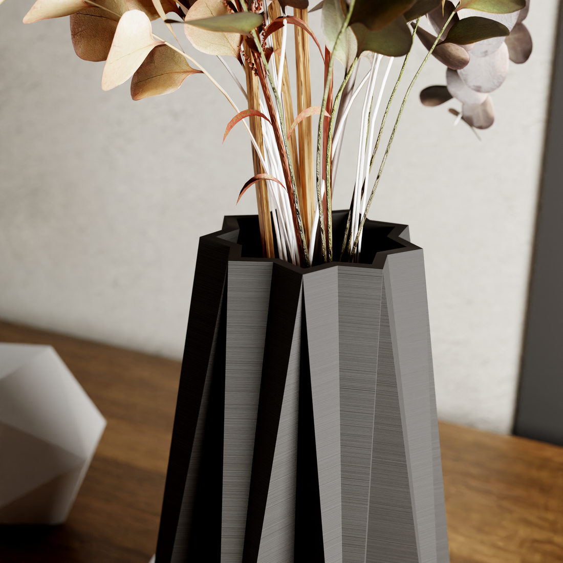 3D Printed Vase Midnight Black Large 'TIMBER' Vase for Dried Flowers