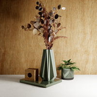 3D Printed Muted Green Large 'TIMBER' Vase for Dried Flowers