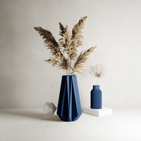 3D Printed Navy Blue Large 'TIMBER' Vase for Dried Flowers