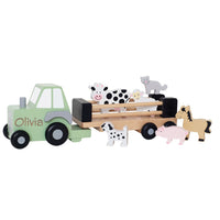 Wooden Farm Tractor and Trailer Toy