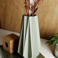 3D Printed Muted Green Large 'TIMBER' Vase for Dried Flowers