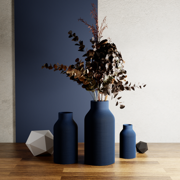 3D Printed Navy Blue 'BOTTLE' Vase for Dried Flowers