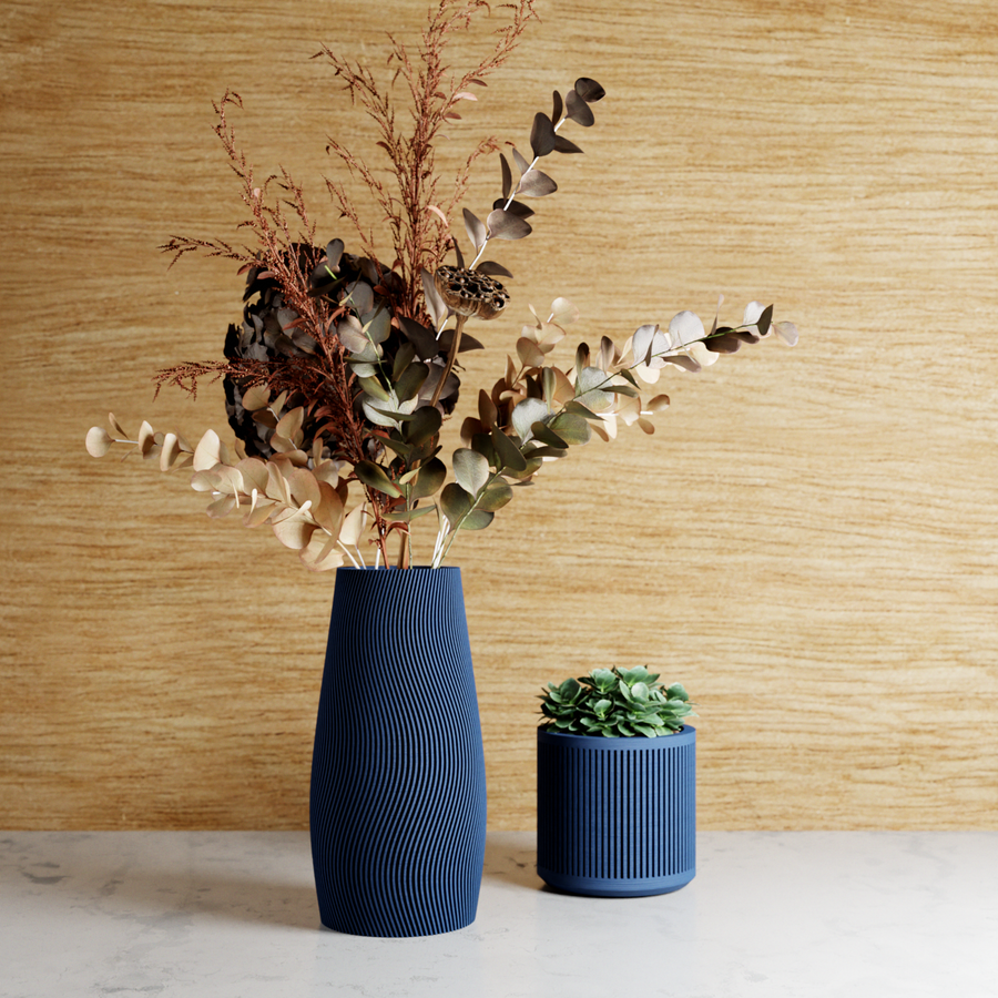 3D Printed Natural Wood 'TIDAL' Vase for Dried Flowers