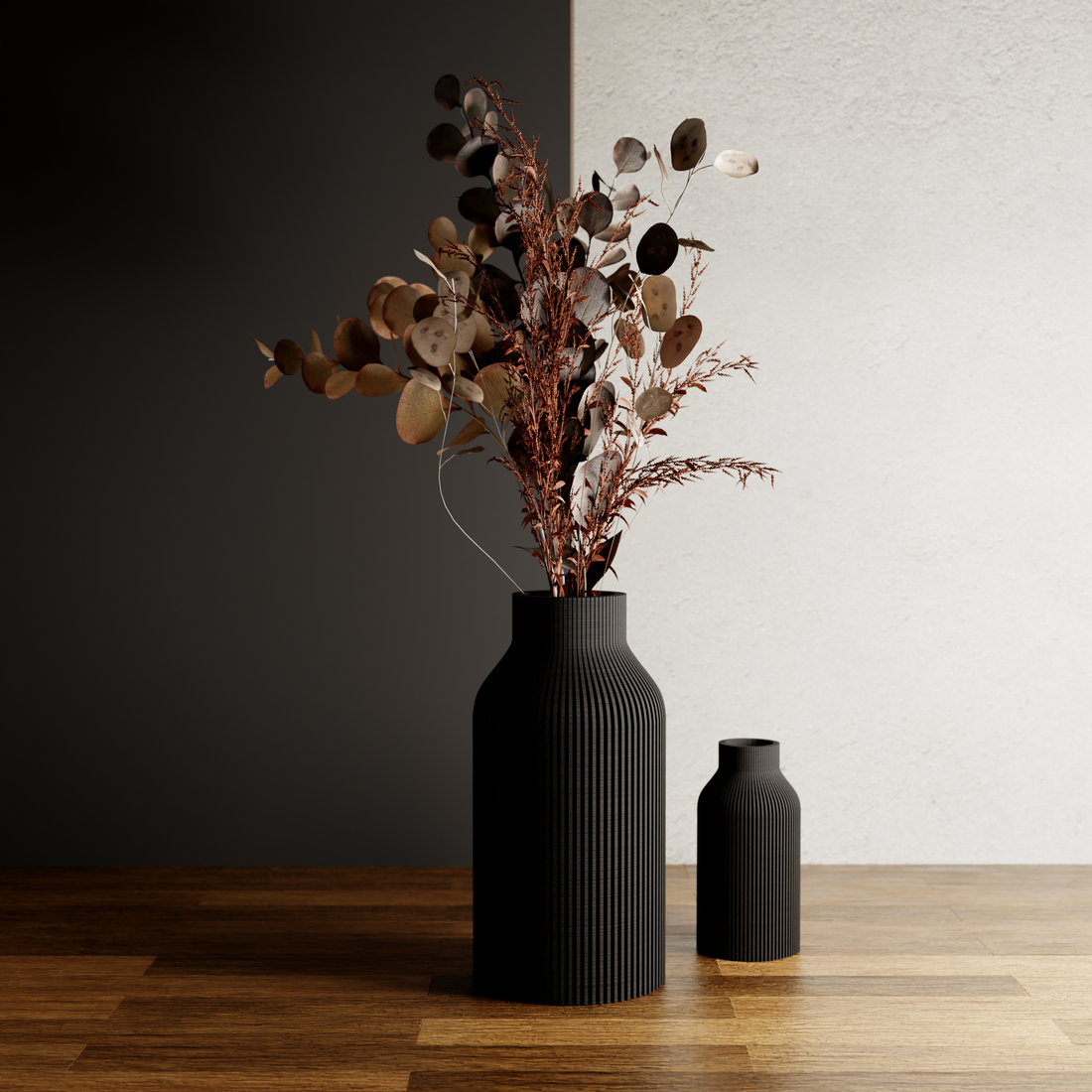 3D Printed Midnight Black 'BOTTLE' Vase for Dried Flowers