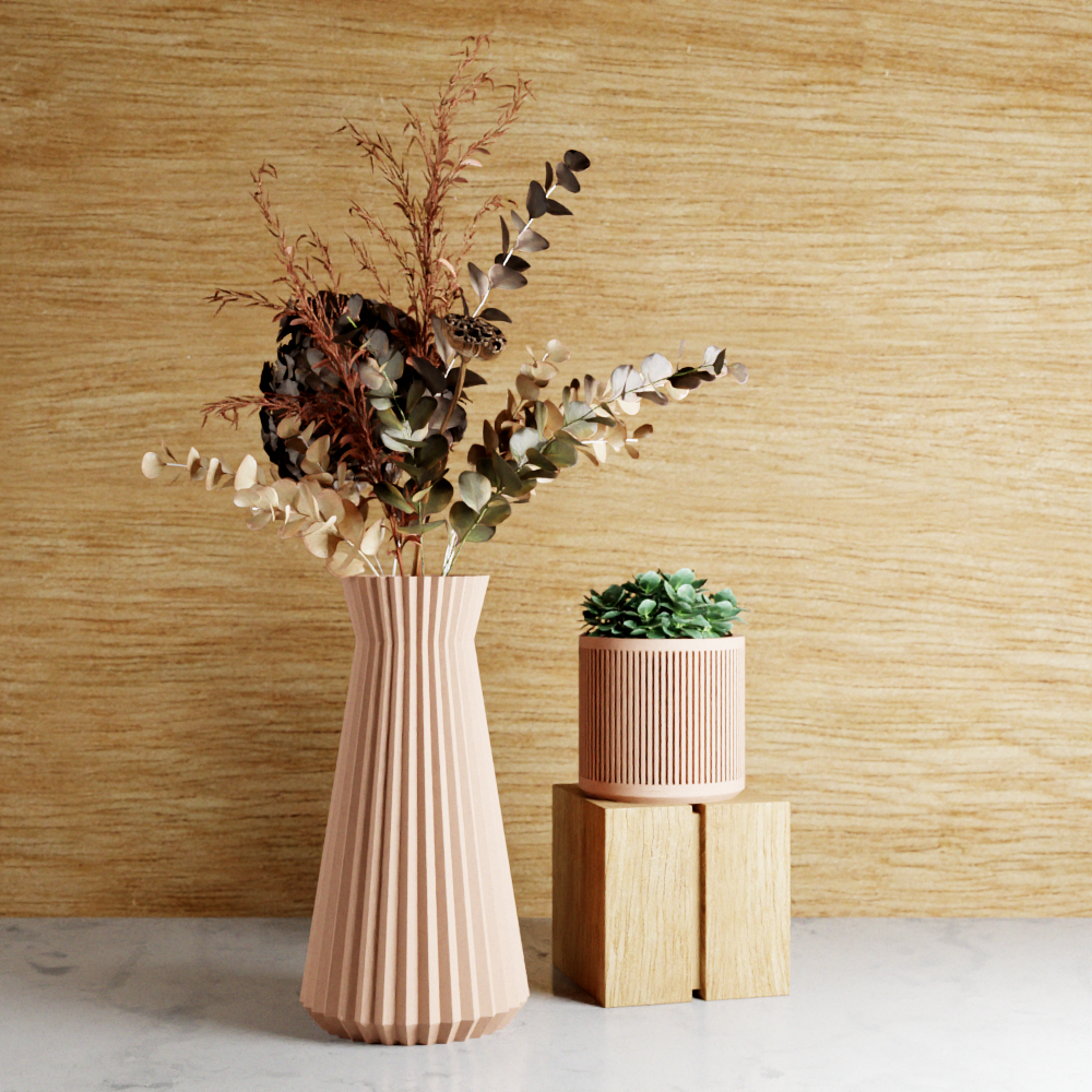 3D Printed - Natural Wood Large 'Haven' Vase for Dried Flowers