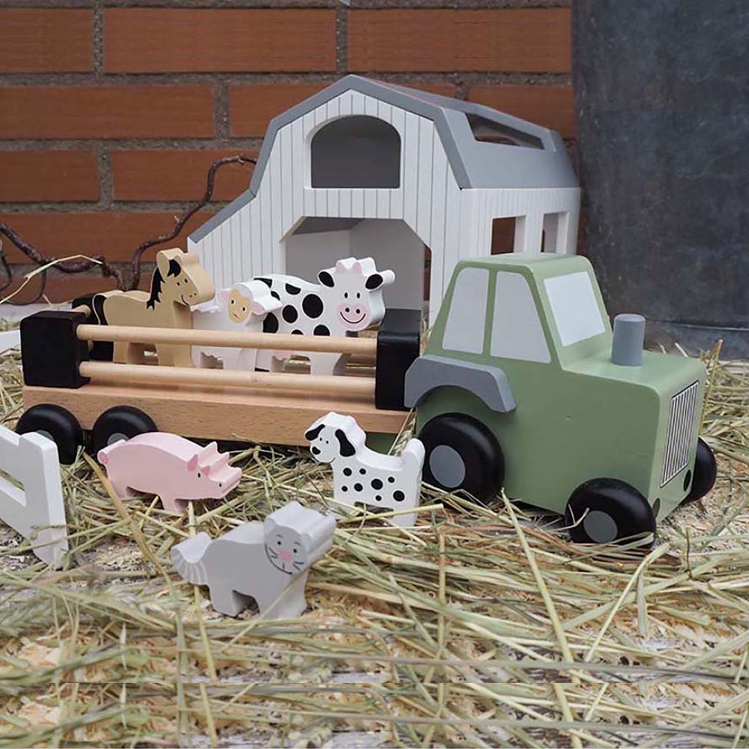 Wooden Farm Tractor and Trailer Toy