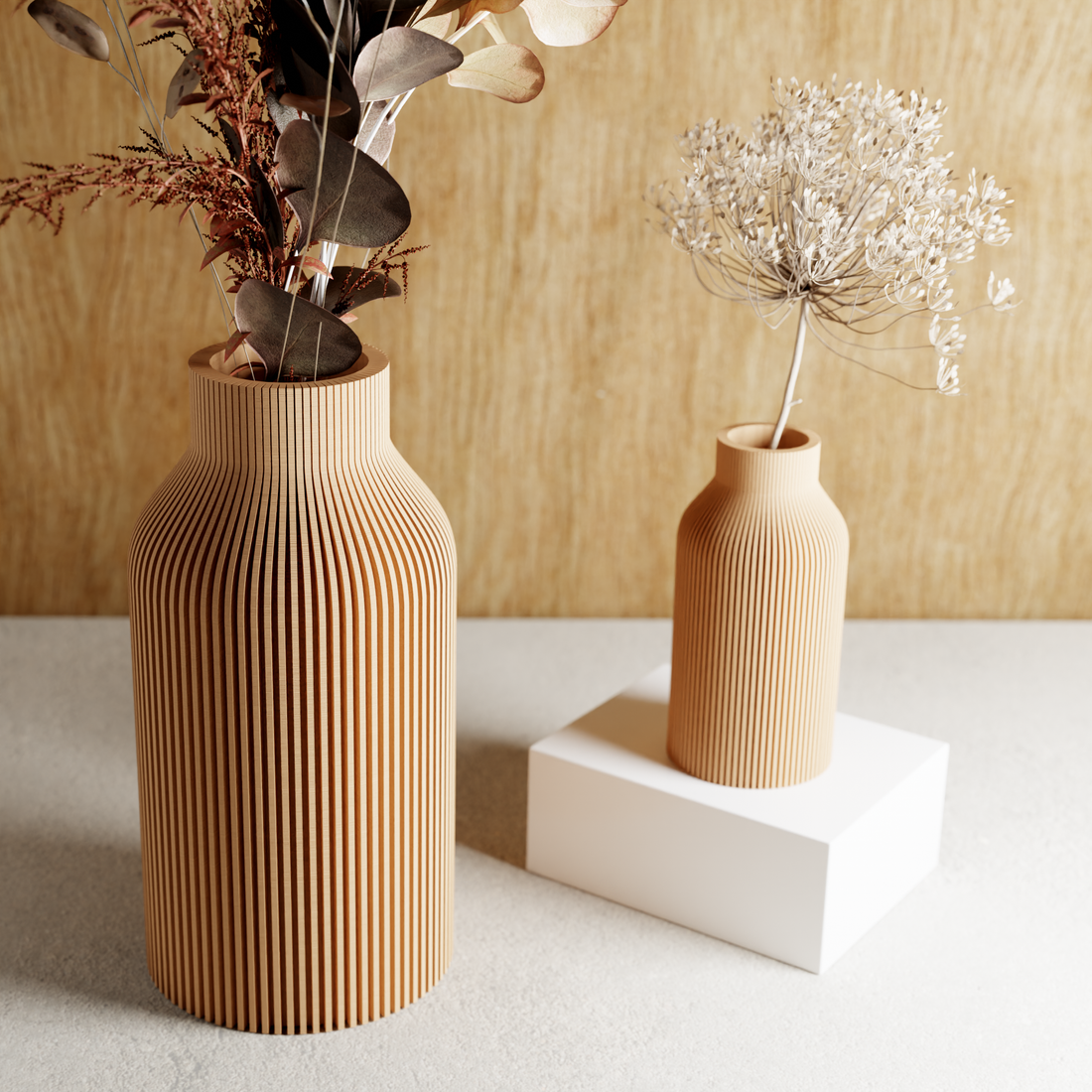 3D Printed Navy Blue 'BOTTLE' Vase for Dried Flowers